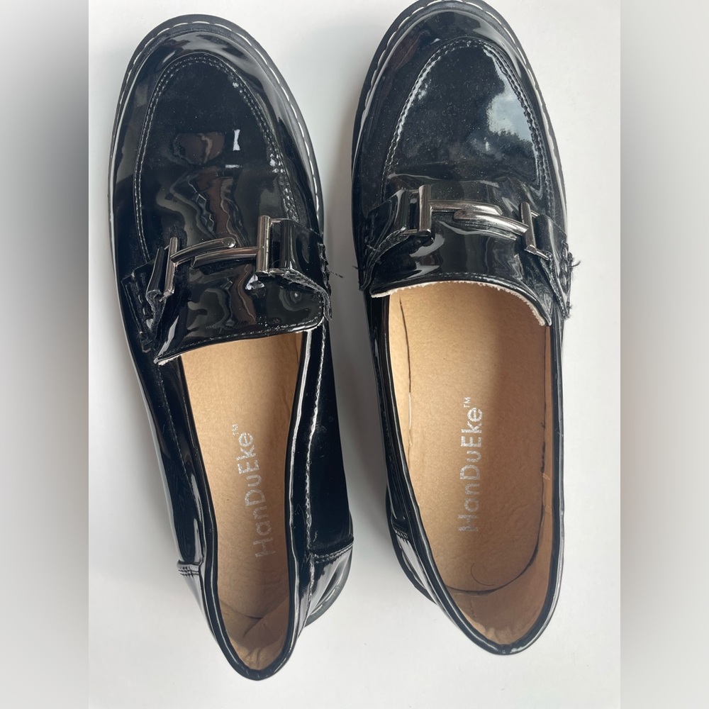 Black leather loafers. Size 9.